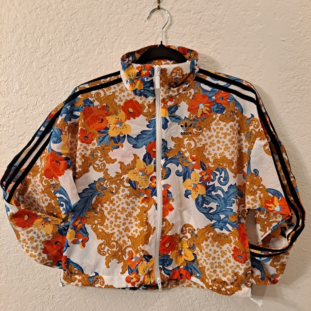 Adidas Women's Gold Baroque & Floral Patterned Zip Front Track Jacket Size 2XS